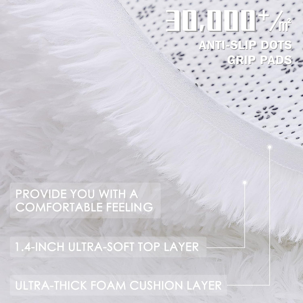 OLANLY Machine Washable Runner Rugs - Soft Fluffy Shaggy Indoor Carpet for Hallway & Bedroom | White