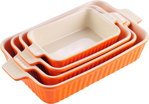 MALACASA Bakeware Set - 4-Piece Porcelain Baking Pans for Oven | Casserole & Lasagna Dishes, Orange