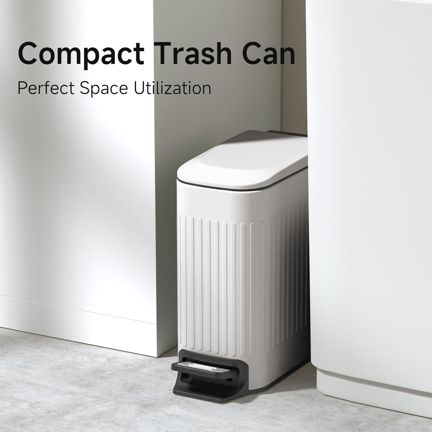 TIPGO Slim Bathroom Trash Can - Soft Close Lid & Step Pedal - 6 Liter Stainless Steel Bin (White)
