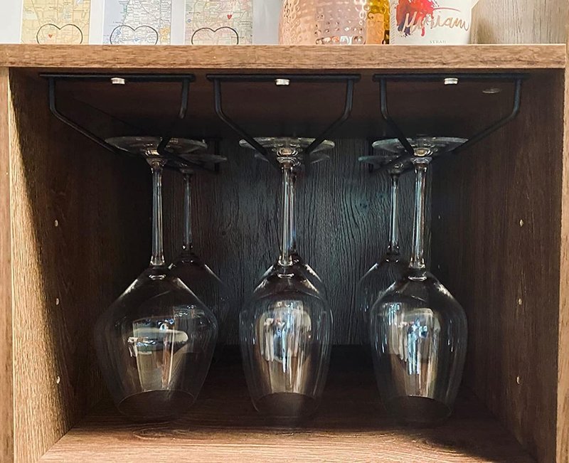 RedDreamer 14-Inch Black Wine Glass Rack, Under Cabinet Wine Glass Holder, Stemware Rack, Hanging Stemware Holder, Set of 2