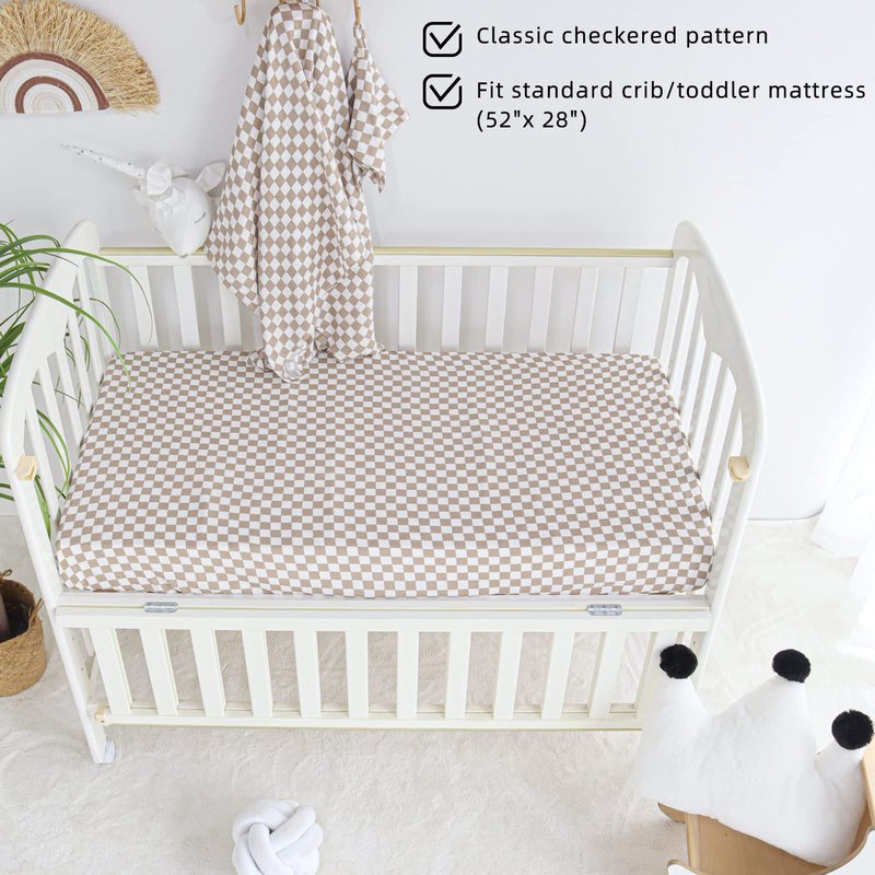 LifeTree Waffle Baby Blankets Neutral, Muslin Checkered Swaddle Blanket for Boys Girls, Fitted Crib Sheets Infant Newborn, 70% Viscose from Bamboo and 30% Cotton