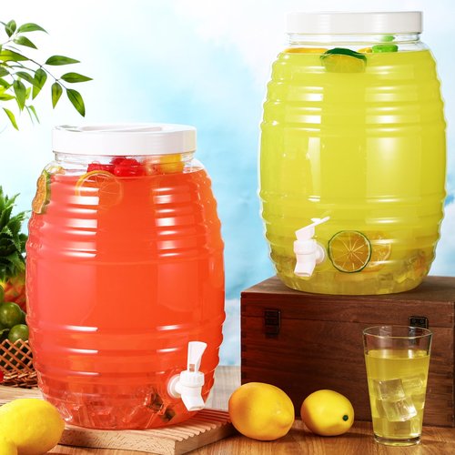Honeydak 2 Pieces 2.7 Gallon Plastic Beverage Dispenser with Spigot Clear Extra Large Plastic Beverage Dispenser Summer Drink Holder with Tap for Party Lemonade Cold Water Beer