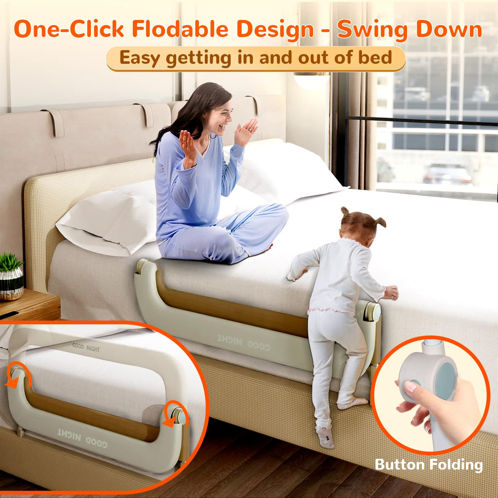 Deeteck Bed Guard Rail for Toddlers - 59" Adjustable Heights & Folding up Portable Bed Railing for Baby - Toddler Bed Rails Guard for Crib, Twin, Bunk,Full Size, Queen & King Bed