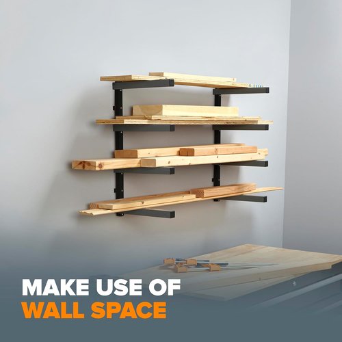 Bora 4-Level Lumber Storage Rack - Space-Saving Metal Shelf for Wood & Garage Organization | PBR-004B Black Gray