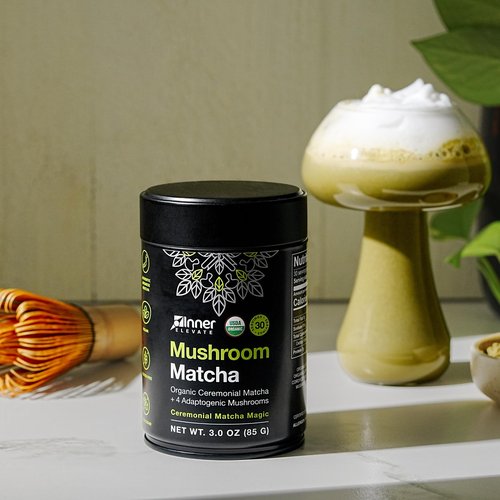 Inner Elevate Mushroom Matcha - Organic, Ceremonial-Grade Matcha Powder with 4 Superfood Mushrooms - Adaptogenic Mushroom Tea Drink with Lion's Mane, Cordyceps, Turkey Tail, Reishi (30 Servings)