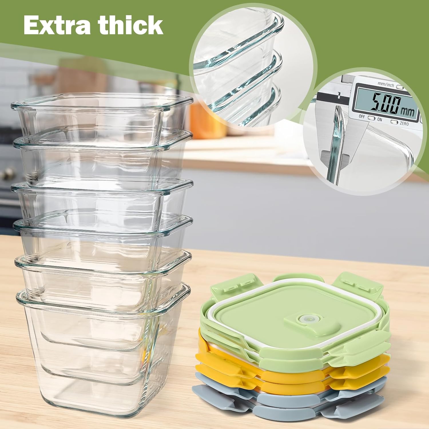 Regine Switzerland Glass Soup Containers - 32oz Borosilicate Storage with Airtight Lids | 6 Pack for Meal Prep