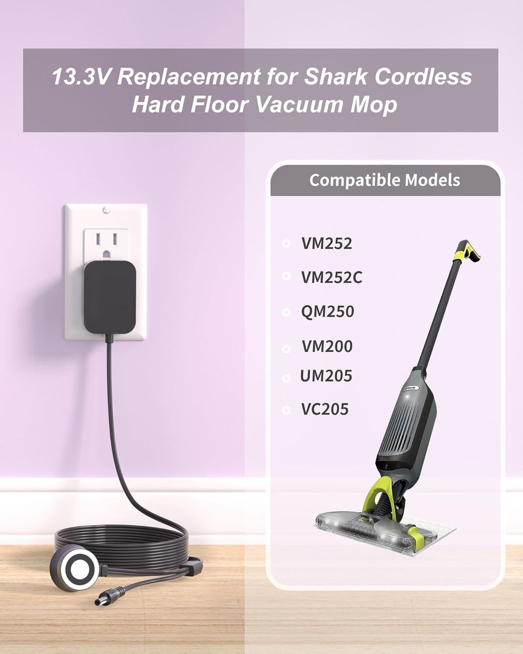Shark VM252 Cordless Hard Floor Vacuum Mop Charger - Magnetic Design for Easy Use