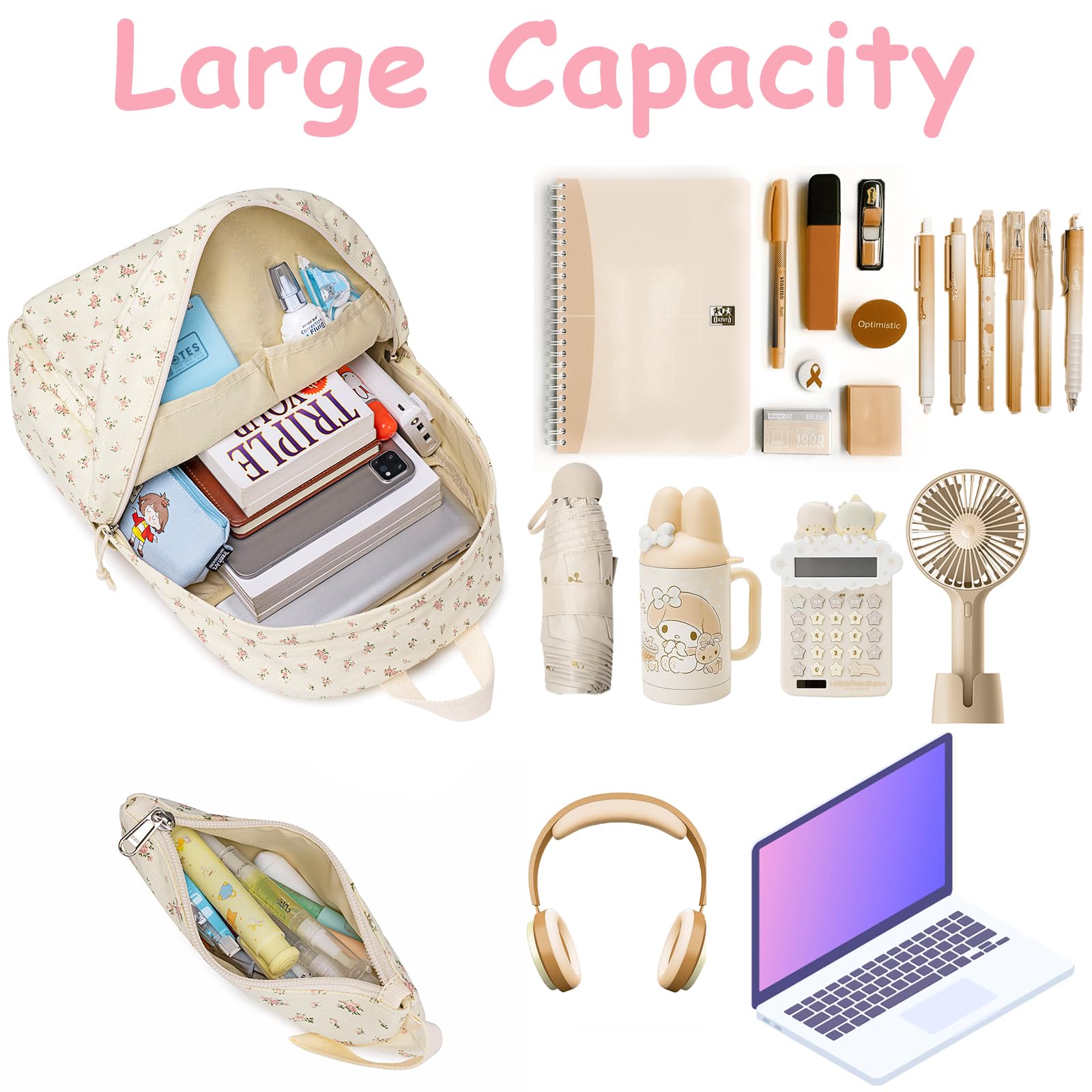 CAMTOP Backpack for Girls School Backpacks with Lunch Box Pencil Case Set Cute Kids Bookbags for Elementary Primary Middle School