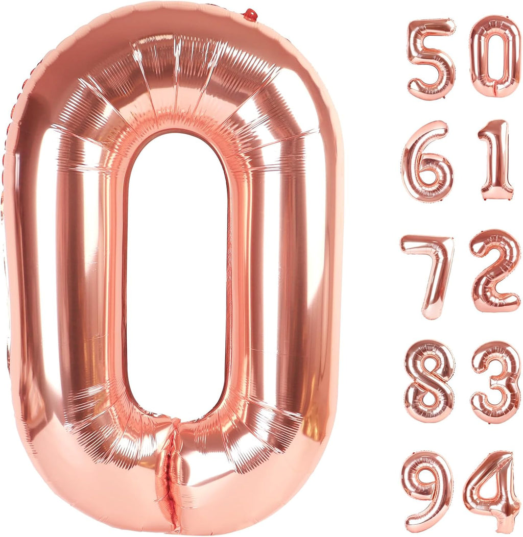 Rose Gold Number Balloons - 40 Inch 0 Balloon for Birthday Decorations | Perfect Party Supplies
