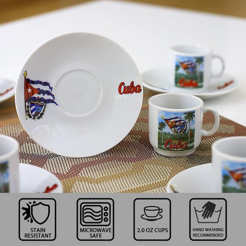 Generic Cuban Expresso Cup Set 6 cups 6 saucers Cuban landscape Total 12 Pieces, Small, White
