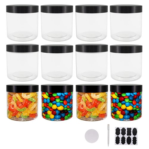 Zmybcpack 12 Pack 20oz (600ml) Clear Plastic Jars With Lids, Labels, 1 Pen - Empty Storage Containers for Dry Food, Peanut, Spice