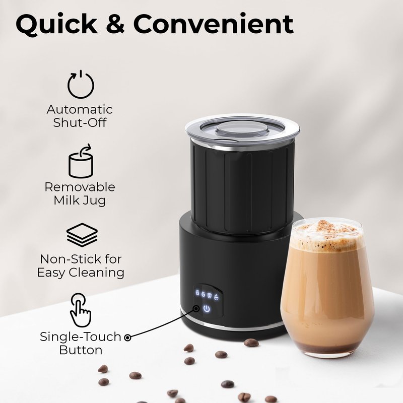 Stellagro Milk Frother and Steamer, 14.5 fl oz – Automatic Hot & Cold Foam Maker with Magnetic Whisk, Electric Milk Warmer for Coffee, Latte, Cappuccino & Hot Chocolate