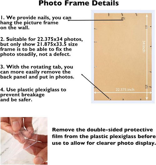 JCJMY Picture Frame - 22.375x34 Inch White Frame for Horizontal & Vertical Wall Hanging Photos