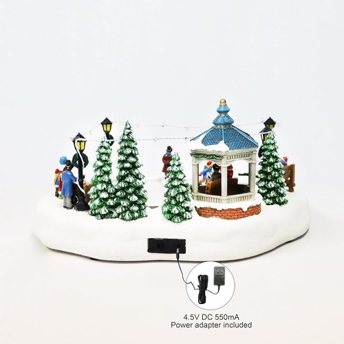 Moments In Time Animated Skating Pond | 7.28” LED Christmas Village Display with Moving Skaters, Lights & Music