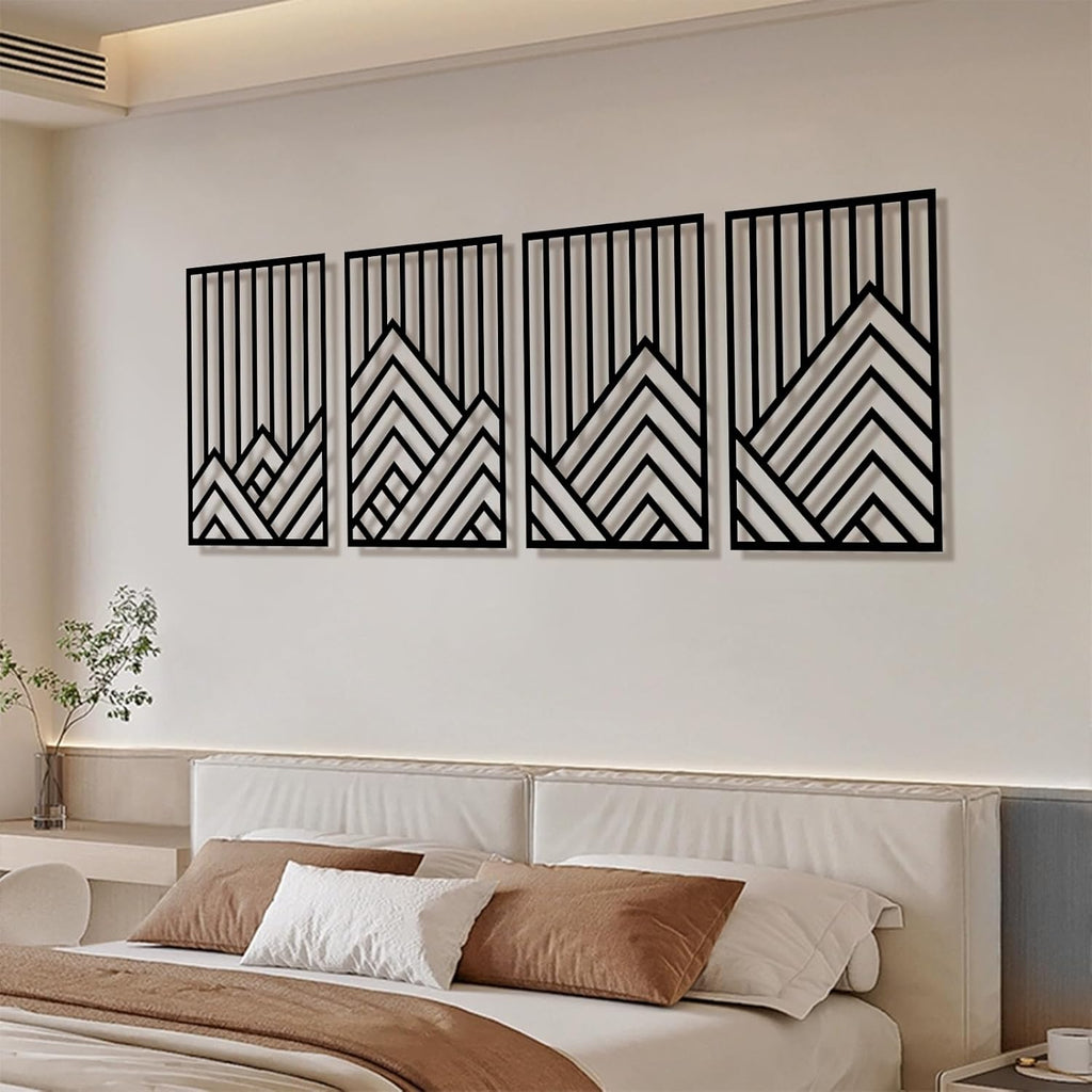 Skiennix Abstract Black Metal Wall Art - 3D Textured Mountain Line Design | 16"x11" Minimalist Decor for Living Room, Office