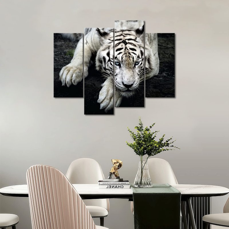 Black And White White Tiger Lie On Rock Wall Art Painting Pictures Print On Canvas Animal The Picture For Home Modern Decoration