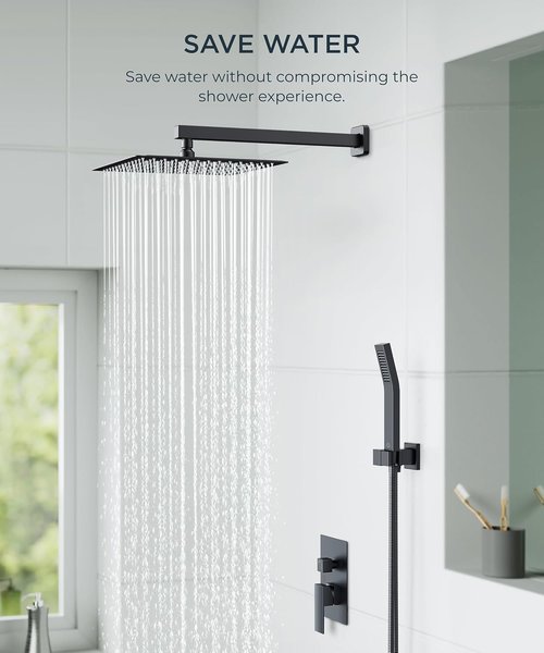 FORIOUS 12-Inch Rain Shower Head System - Handheld Combo & Solid Brass Valve | Wall Mounted Fixtures