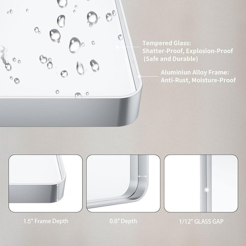 LOAAO Brushed Nickel Bathroom Mirror - 60X36 Inch Rounded Rectangle Design, Anti-Rust & Shatterproof