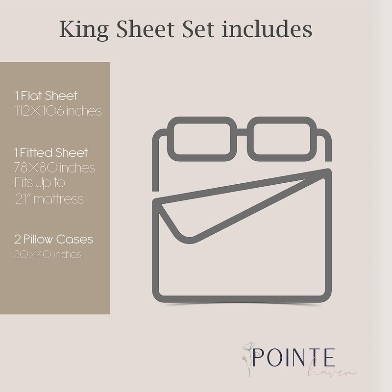 Pointehaven Bedding 4 Pieces King 100% Cotton Percale Sheets- Printed Bed Sheet & Pillowcase Sets- Soft Cotton Bed Sheets Set- Fits Mattress 19 inches Deep Pocket (King, Cypress)