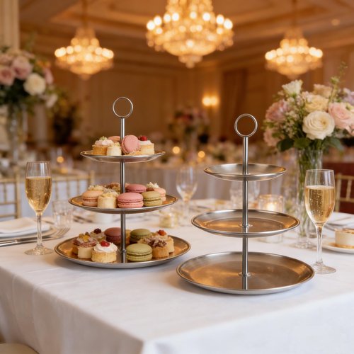 DNVOTRES 2PCS Silver Cupcake Stand 3 Tiered Dessert Stand Stainless Steel Cupcake Display Stand Party Serving Trays Silver Cake Holder for Holiday Dessert Table Decorations Birthday Wedding