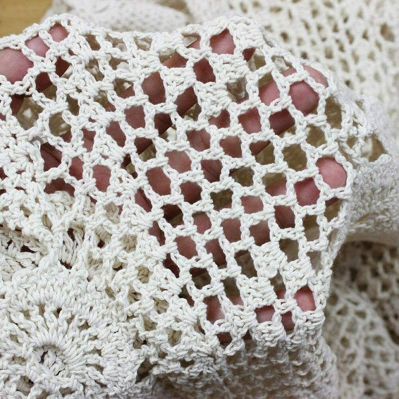 Phantomon Lace Table Runner Rectangular Table Cover Cloth Handmade Crochet Floral Placemats 100% Cotton (Floral Beige, 15x39Inch)