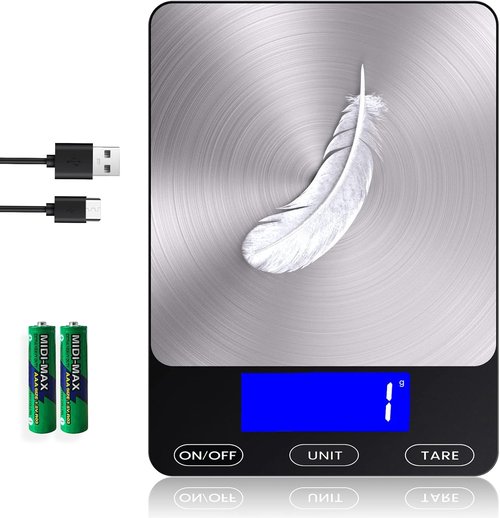 Food Scale - Skiennix 33lb Digital Kitchen Scale | Rechargeable 304 Stainless Steel for Accurate Meal Prep, Cooking & Baking - Black