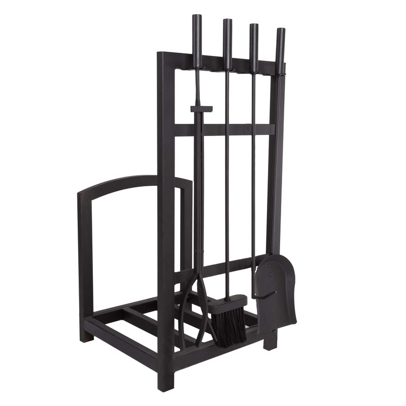 Lavish Home 5-Piece Fireplace Tool Set - Holds Wrought Iron Wood-Burning Tools - Includes Heavy-Duty Stand, Shovel, Broom, Tongs, and Poker (Black)