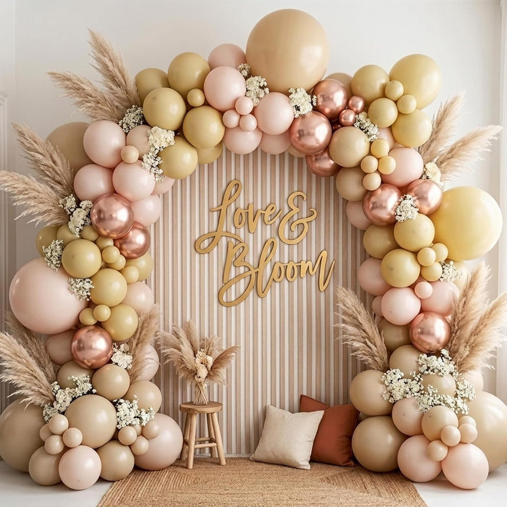 RUBFAC Light Brown Latex Balloon Kit - 129 Pcs in Various Sizes for Birthday, Baby Shower, Wedding Decor