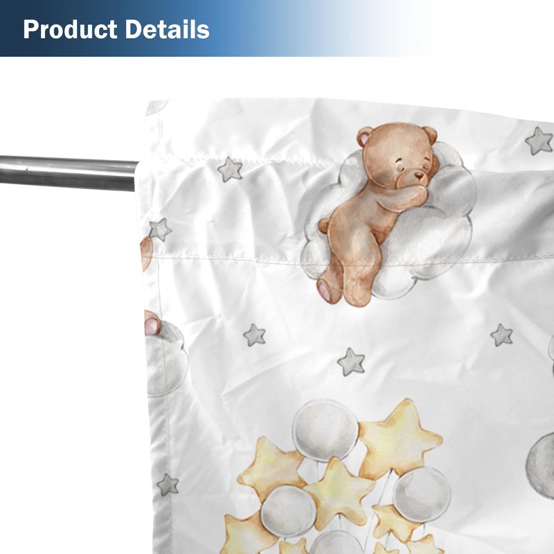 Yilinata Bear Themed Curtains for Kids Boys Girls Kawaii Sleeping Bears Cloud Balloon Nursery Toddler Rod Pocket Drapes Home Living Room Baby Bedroom Decor Durable Fabric 84 in X 84 in