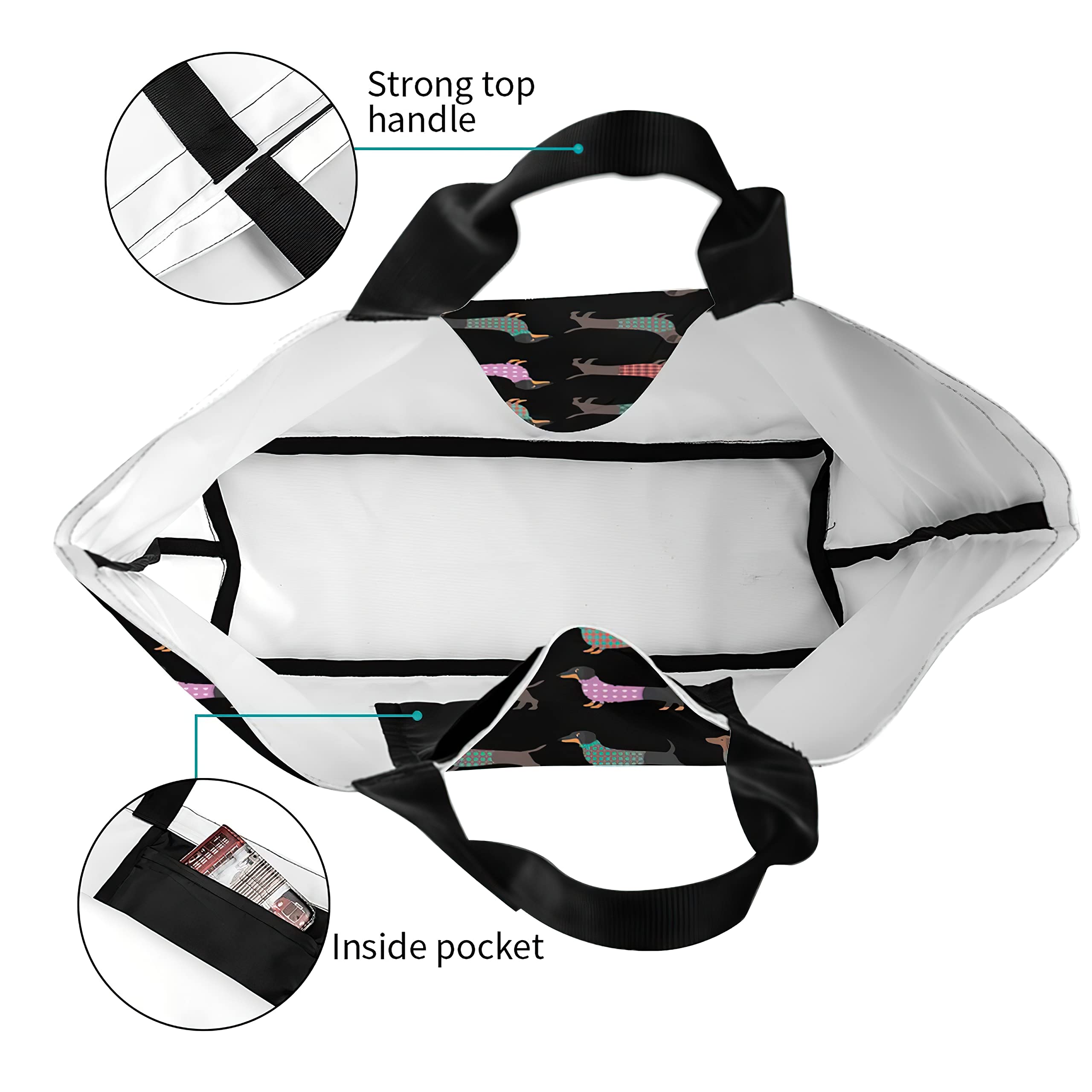 aportt Dachshund Reusable Tote Bag - Cute Dog Grocery Shopping Bag - Canvas Bag with Strong Handle - Washable Eco-friendly