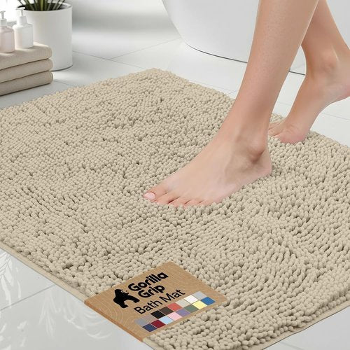 GORILLA GRIP Bath Rug Mat - Thick Soft Absorbent Chenille | Quick Dry Microfiber 60x24, Sand Color