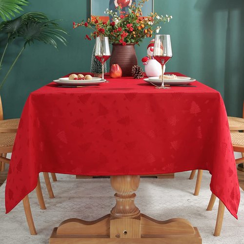 Christmas Tablecloth Rectangle, Jacquard Table Cloth Spillproof and Wrinkle Resistant with Christmas Trees for Dining Room & Holiday Decoration (Red, Rectangle/Oblong, 60" x 120" (10-12 Seats))