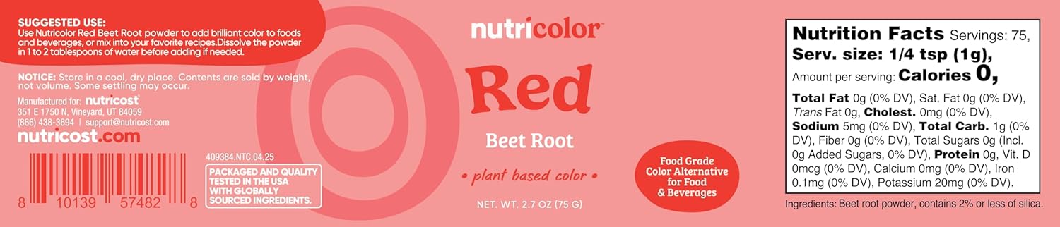 Nutricost Red Plant-Based Food Coloring | Beet Root Powder - 75 Servings for Vibrant Food & Beverages