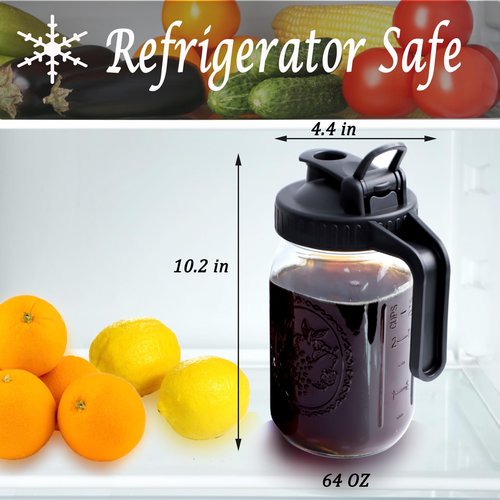 Cold Brew Mason Jar Coffee Maker 64 Oz Wide Mouth Mason Cold Brew Pitcher With Coffee Filter Airtight & Leak-Proof For Coffee, Iced Tea