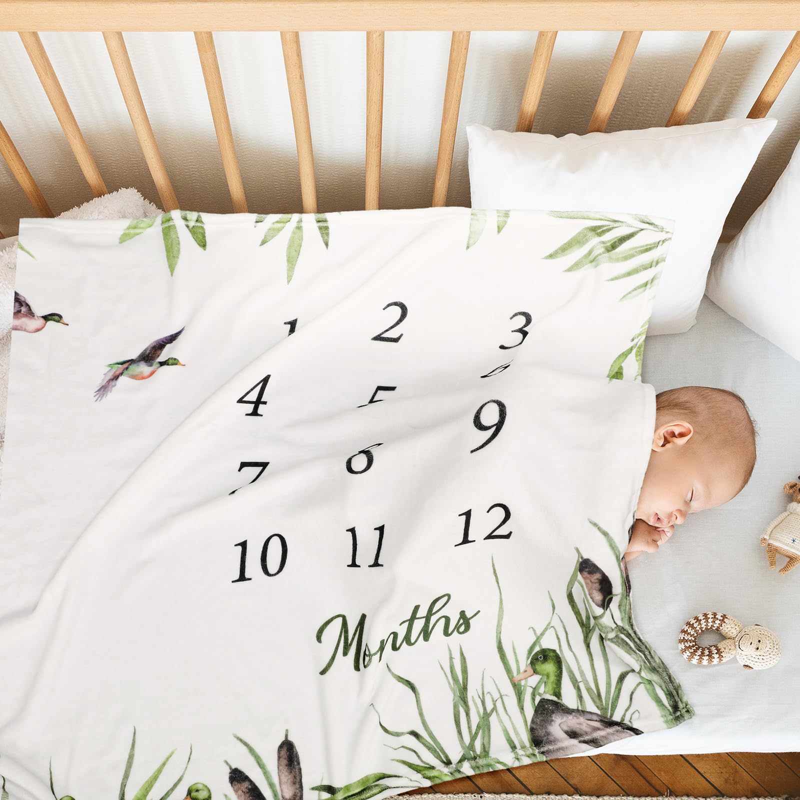 Preboun Baby Monthly Milestone Blanket 40"x60" Mallard Duck Months Blanket Photo Props Mallard Duck Stuff Growth Chart Milestone Gift for Boy or Girl with Felt Marker Newborn Photoshoot