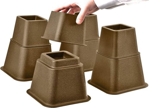 HOME IT Adjustable Bed Risers - Heavy-Duty Furniture Elevation - Set of 4 in 3, 5, or 8 Inch Heights (Brown)