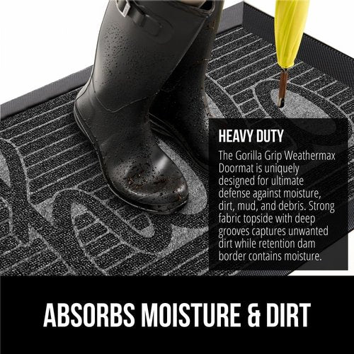 GORILLA GRIP Waterproof All-Season WeatherMAX Doormat - 47x35" Natural Rubber, Stain & Fade Resistant, Easy Clean, Charcoal