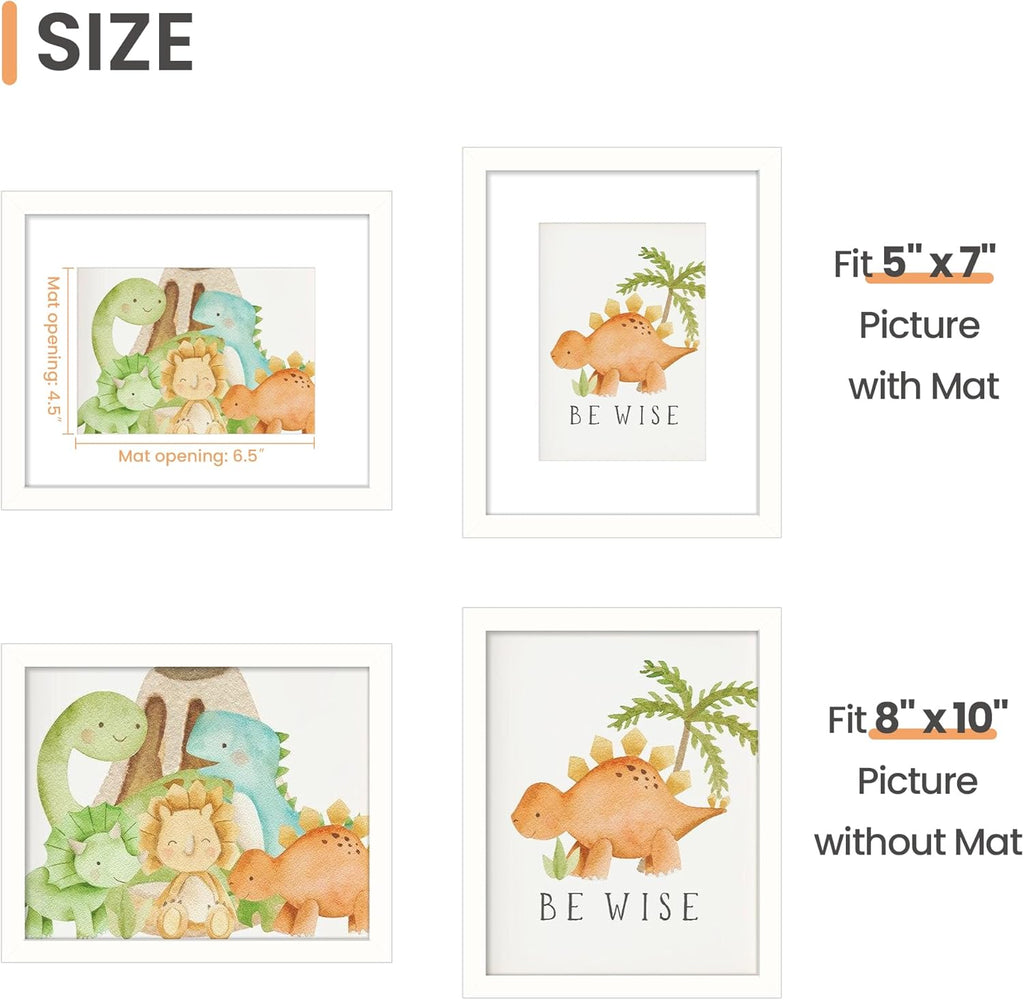 Upsimples 8x10 Picture Frame - Versatile Display for 5x7 Photos with Mat or 8x10 Without Mat - White, 1 Pack