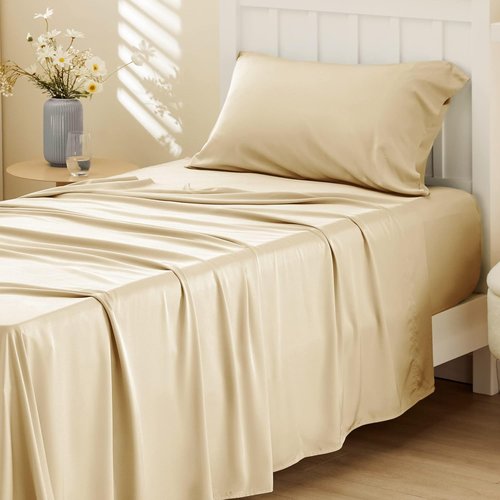 Bedsure Cooling Twin Sheets - Breathable Rayon from Bamboo, Soft & Silky, Deep Pocket Up to 16 Inches, Alabaster Gleam