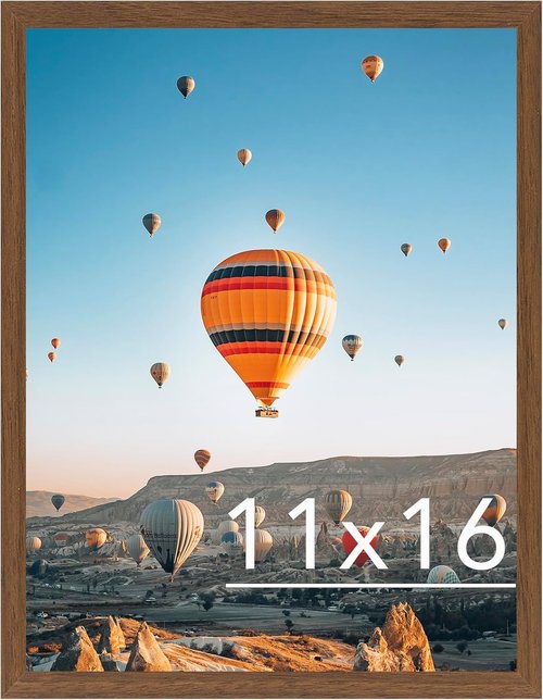 JCJMY 11x16 Picture Frame - Brown Wall Mount for Horizontal or Vertical Display | Shatter-Resistant Plexiglass