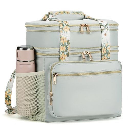 HSHRISH Expandable Lunch Box for Women, Double Deck Large Insulated Lunch Bag Women Leakproof Durable Lunch Cooler Tote Bag, Lightweight Cute Lunchbox for Work Outdoor Travel, Green
