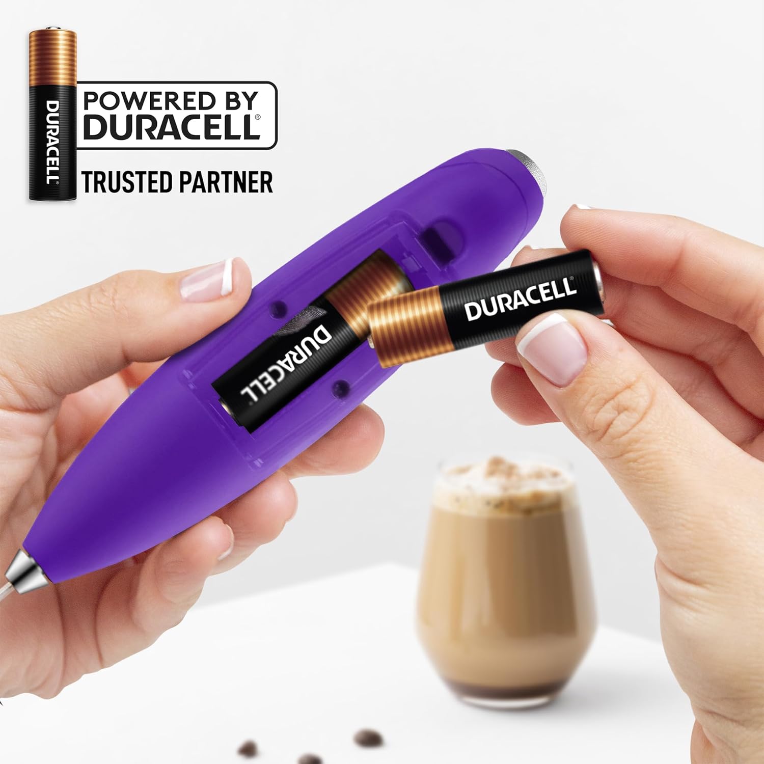 Zulay Kitchen Tornado Triple Whisk Milk Frother - Handheld Foam Maker for Coffee & Lattes - Purple