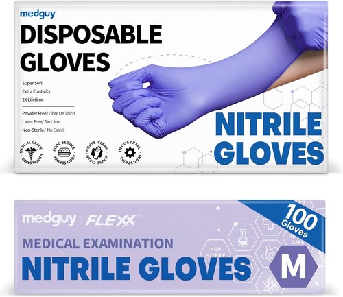 Medguy Medical Nitrile Exam Gloves - Powder-Free, Latex-Free, Food-Safe | Blue-Violet, 100 Pcs