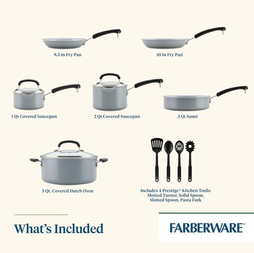 Farberware EcoAdvantage Ceramic Nonstick Cookware Set - 13 Pieces in Stylish Gray