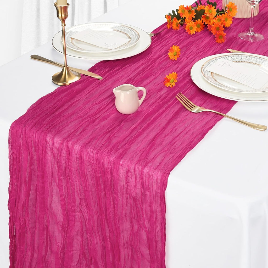 Skiennix Hot Pink Table Runner - 10Ft Gauze Cheesecloth | 35x120 Inch Boho Sheer Fabric for Events