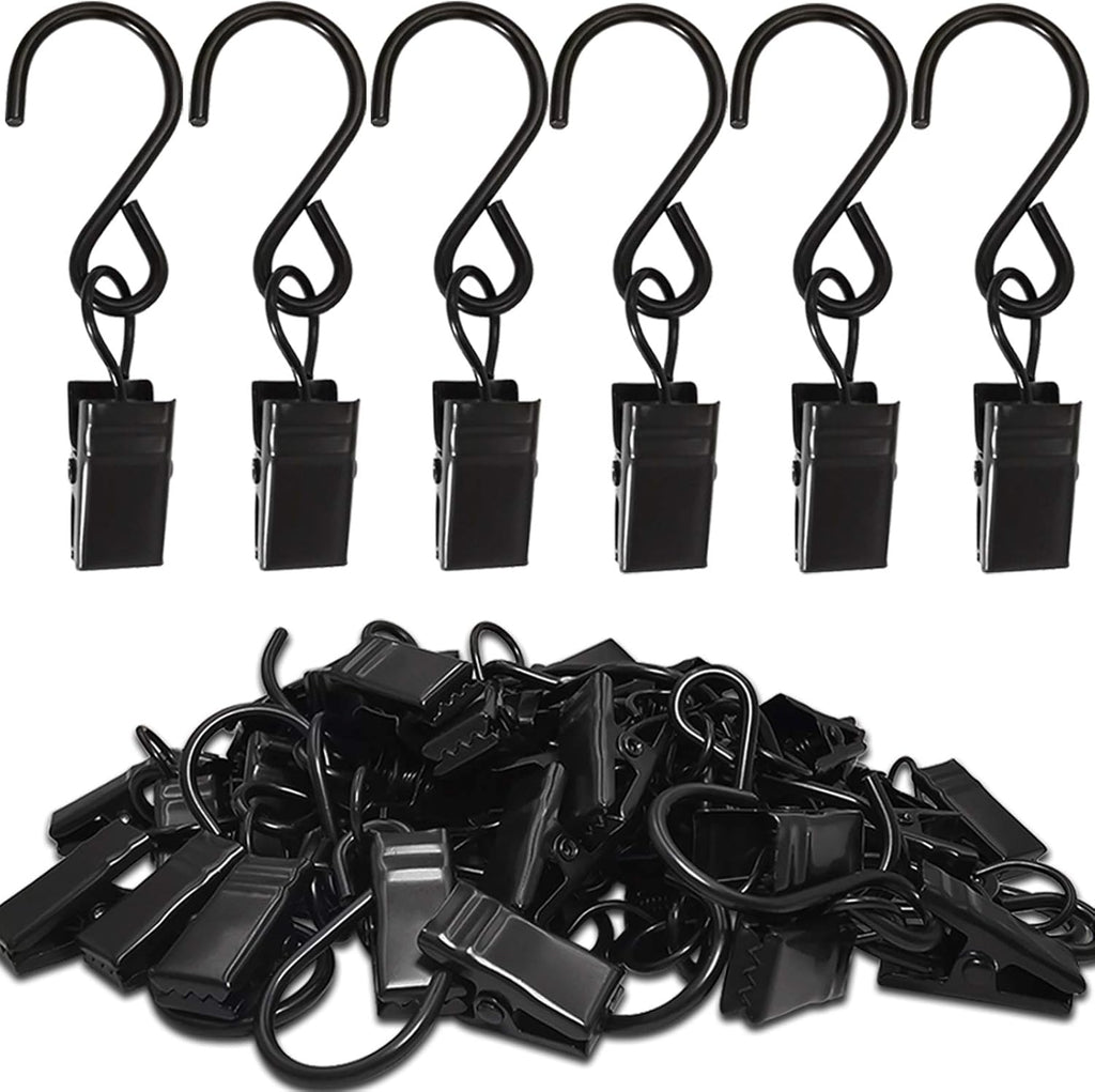 Skiennix Stainless Steel S Hooks - 50 Pack Hanging Clips for Lights & Crafts | 2.4 Inch, Black