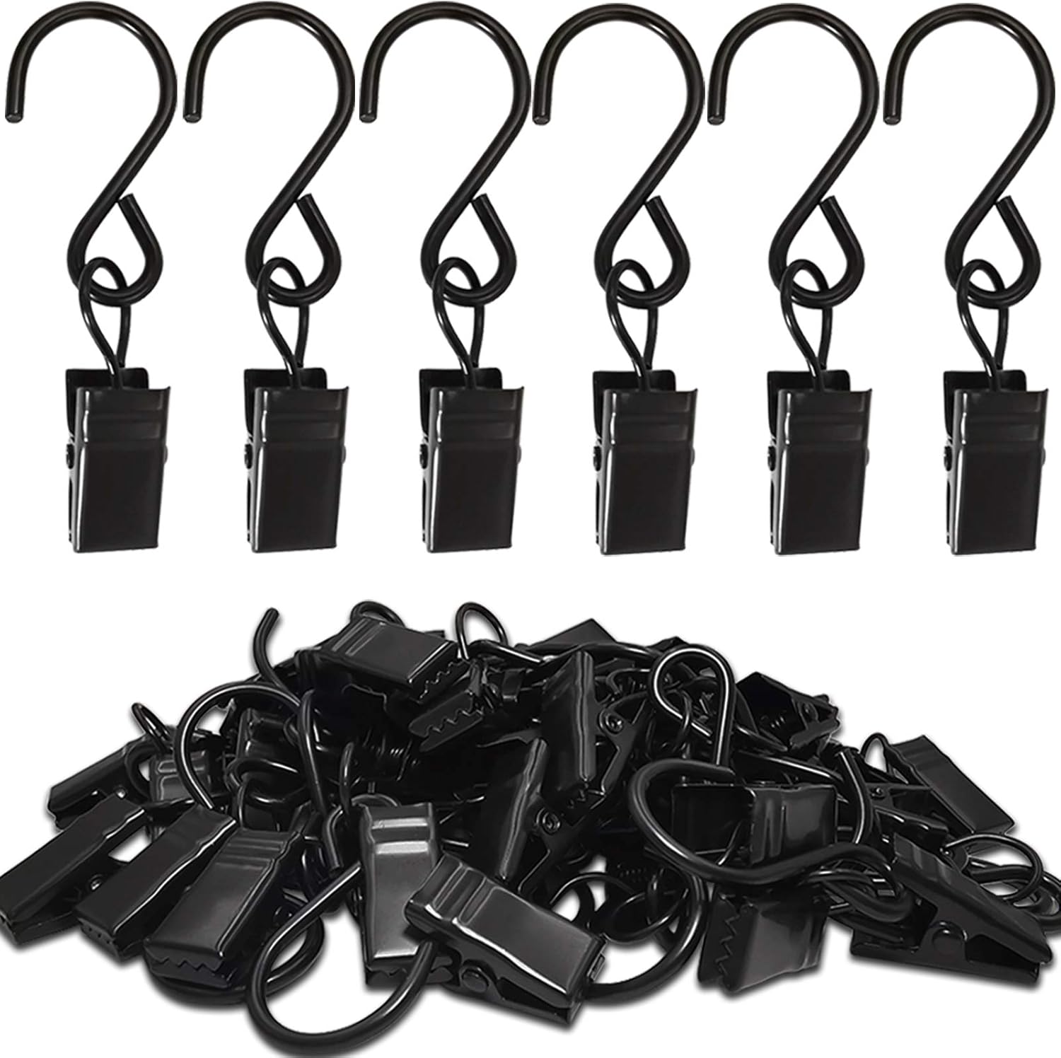 Skiennix Stainless Steel S Hooks - 50 Pack Hanging Clips for Lights & Crafts | 2.4 Inch, Black