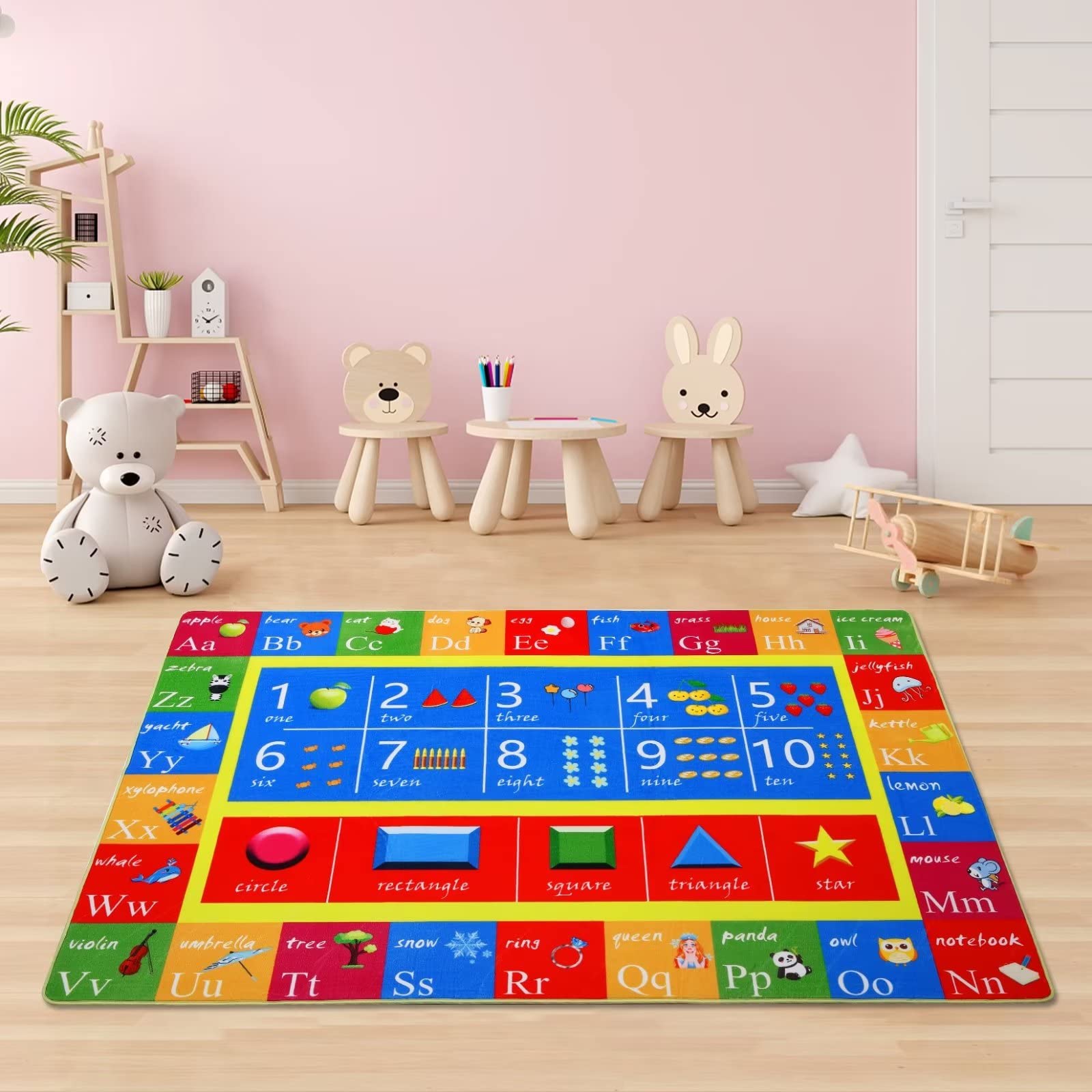 Zacoo Kids Educational Rug - Alphabet Numbers Shapes Playmat for Playroom, Bedroom, Nursery - Digital Graphics, 3 x 5 FT