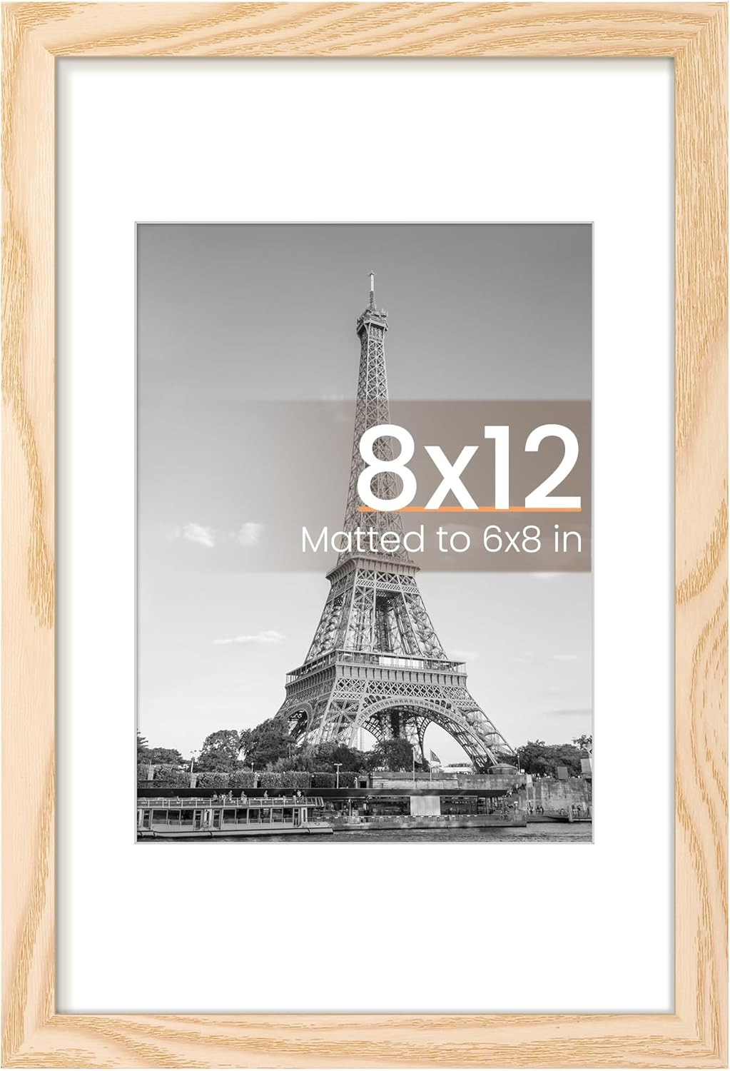 Upsimples 8x12 Picture Frame - Versatile Display for 6x8 Photos with Mat or 8x12 Without | Natural Finish