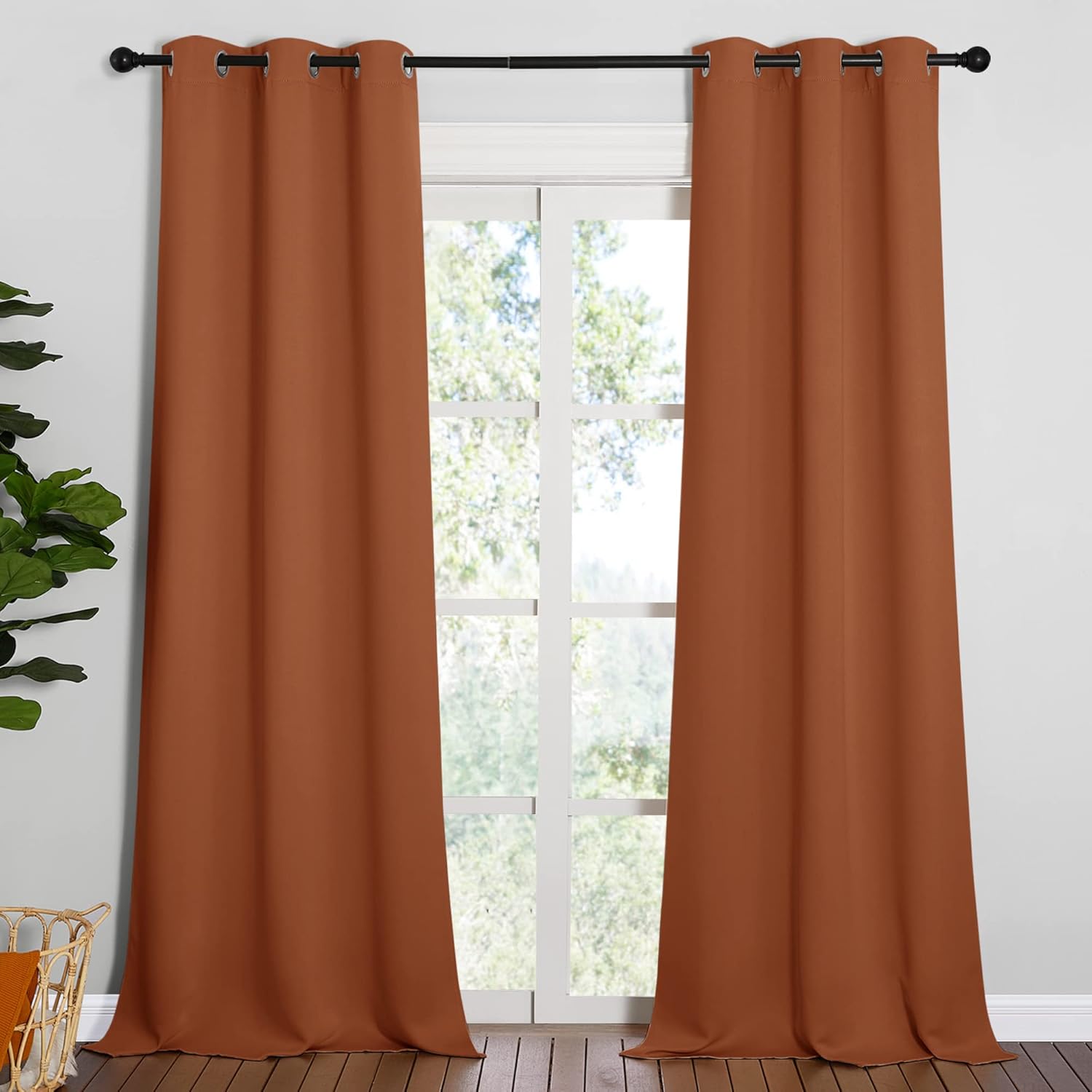 NICETOWN Room Darkening Drapes - Light Blocking Curtain Panels for Nursery & Bedroom | Soft Fabric, Burnt Orange, 42" x 95" (1 Pair)